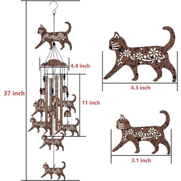 Cats Wind Chimes for Garden,Home,Balcony,Yard,Outdoor Decor, Cat Wind Bell, - Picture 5 of 9